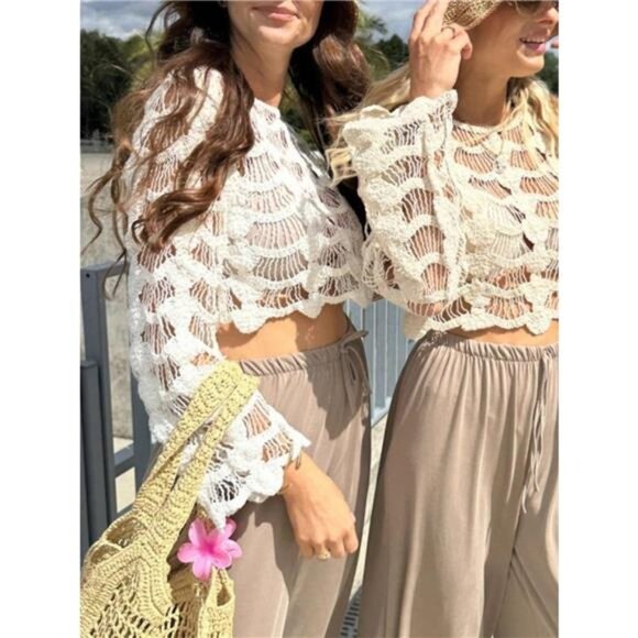 Crochet Long Sleeve Knit Cover Up - Picture 8 of 8